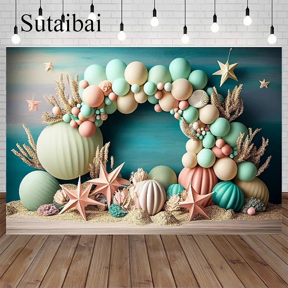 Photography Background Under The Sea Mermaid Balloon Starfish Princess Girl Birthday Party Decor Backdrops Photo Studio