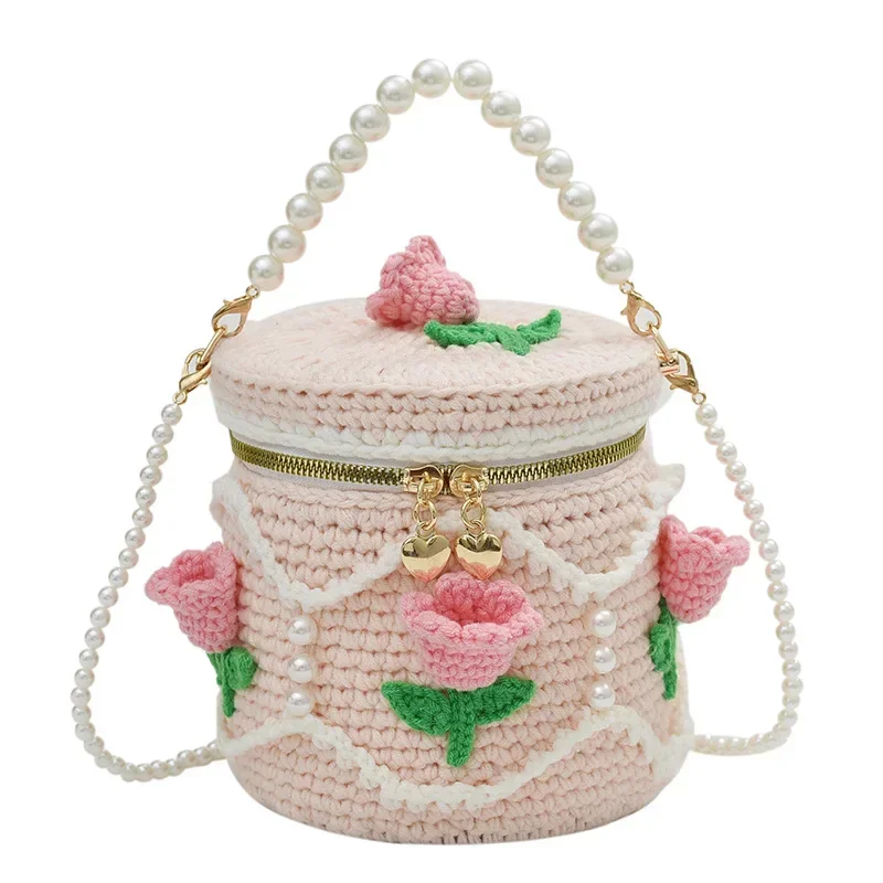 

DIY 2023 New Spring and Summer Hand-knitted Crochet Wool Bag Small Fresh Leisure Hand Bucket Bag