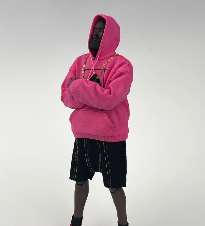 1/9 Scale Male Soldier Basketball Star Fashion Pink Hoodie Suit Casual Loose Stripe Shorts for 1:9 Action Figure Body Model Toy