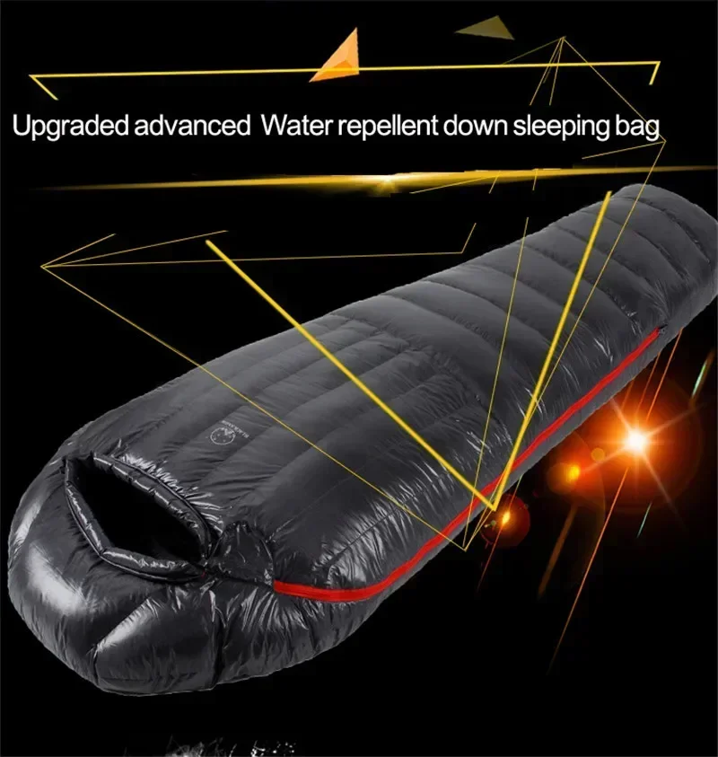 Upgraded High-grade White Goose Down Camping Sleeping Bag with Water Repellent Treatment Warm Insulated Fit for Cold Weather