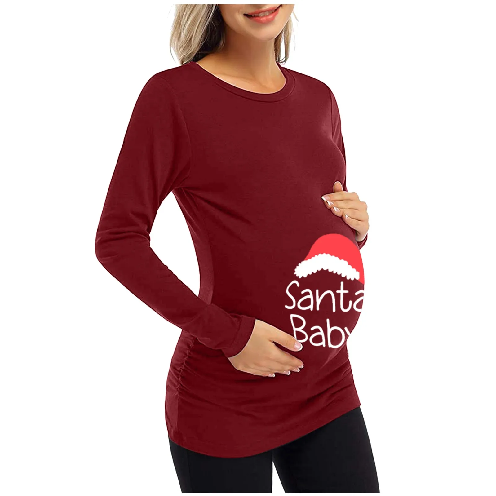 

Christmas Womens Maternity T-shirt Pregnancy Casual Long Sleeve Letter Print T Shirt Tunic Top Dress Vetement Maternité