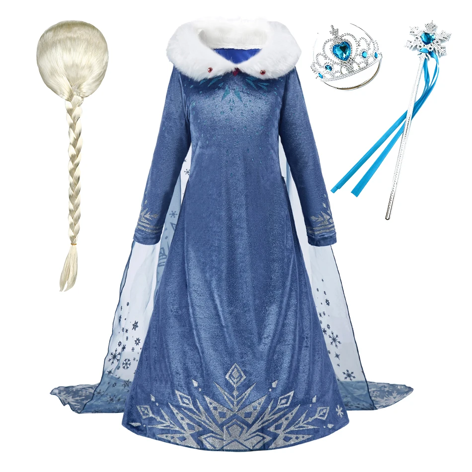 Children Princess Clothing Little Girls Snow Queen Performance Printing Kids New Elsa Halloween Long Sleeve Christmas Fancy Gown