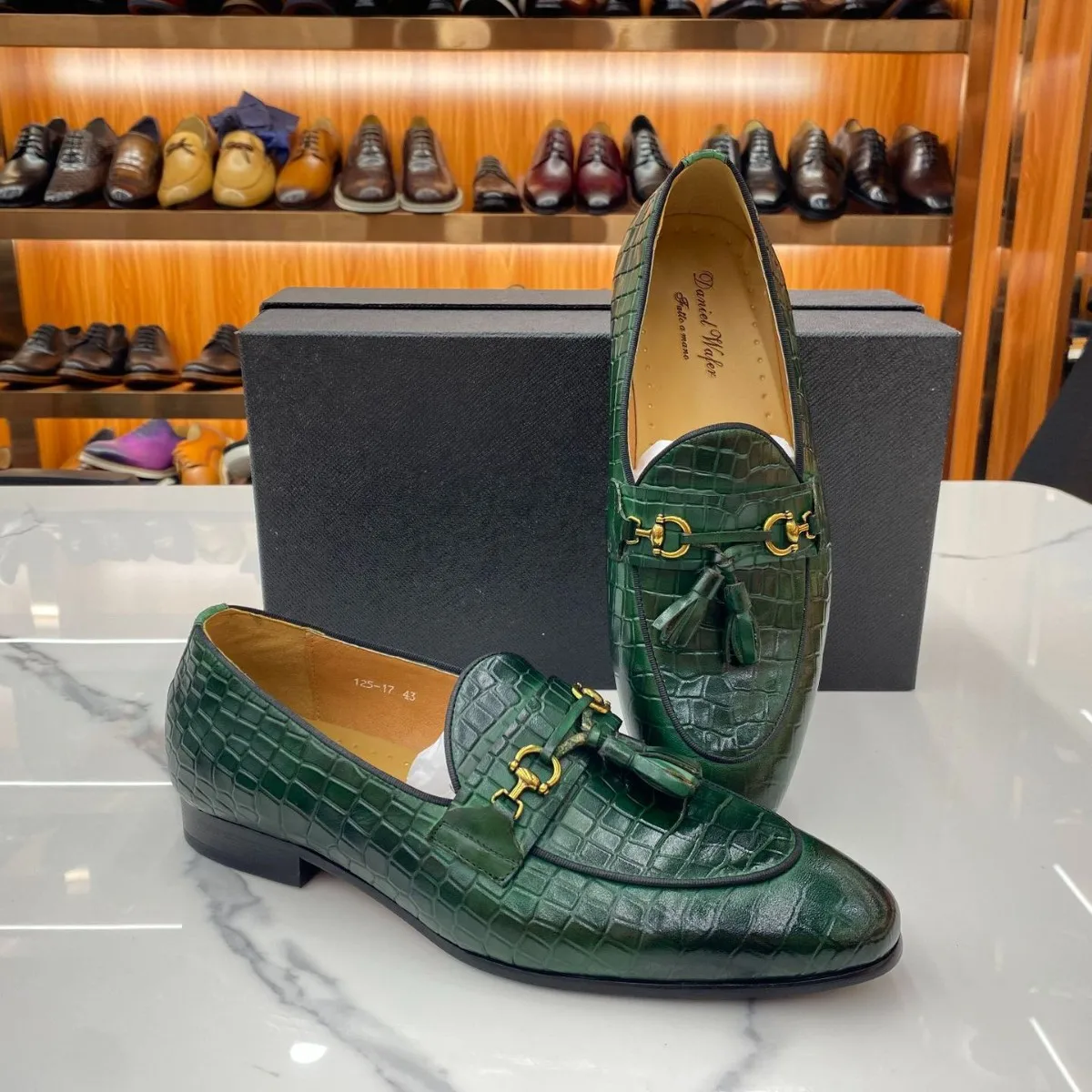 Men's Faux Leather Horsebit Loafers Glossy Croc Embossed Camo Pattern Tassel Detail Slip On Dress Shoes for Events Street Style view 3