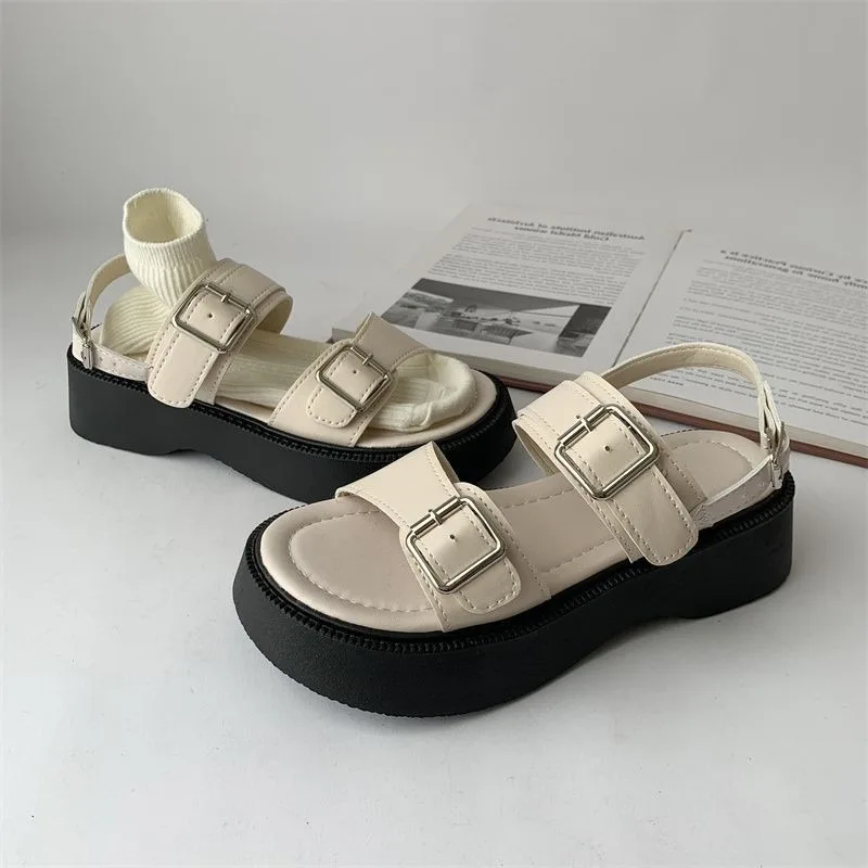 Fashion Buckle Gothic Shoes Summer Block Heels Rubber Sole High Quality Platform Sandals Women Gladiator Shoes Women Footwear