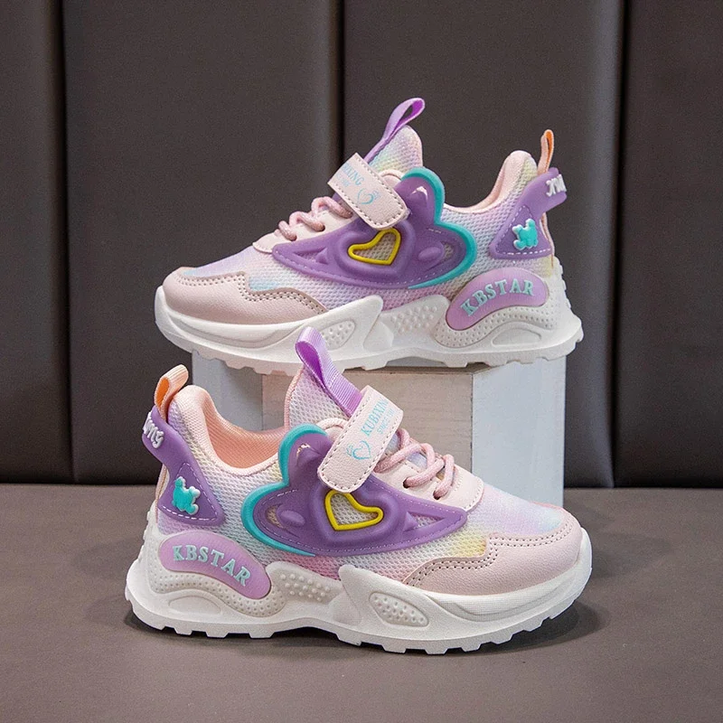 Girls Mesh Sports Shoes 2023 Autumn New Children's Running Shoes Breathable Soft Sole Little Girl Casual Sneakers Color Matching
