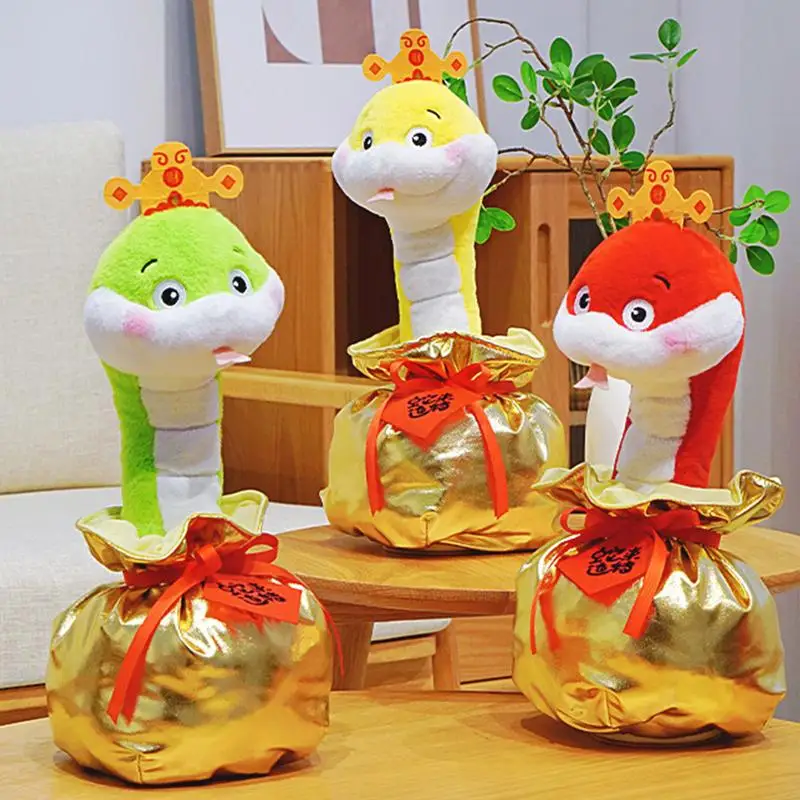 Snake Year Plush Cute Singing Snake Stuffed Animal Chinese Snake Toy Soft 2025 Chinese New Year Snake Decorations Stuffed Snake