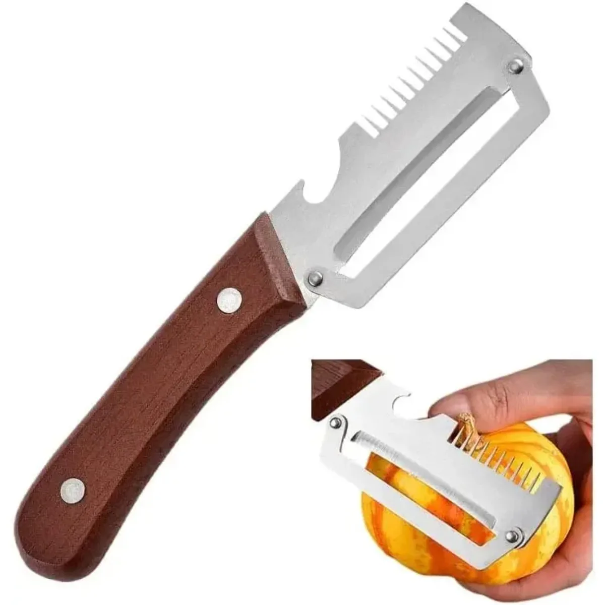 

Multifunctional Vegetable Peeler, 3-In-1 Kitchen Gadget With Wooden Handle, Bottle Opener And Shredder, Suitable For Potatoes, Pumpkins, Carrots And Other Vegetables Or Fruits. (1)