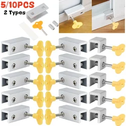 5/10Pcs Aluminum Alloy Window Locks with Key Sash Stopper Sliding Windows Anti-theft lock Baby Child Safety Doors Lock Limiter