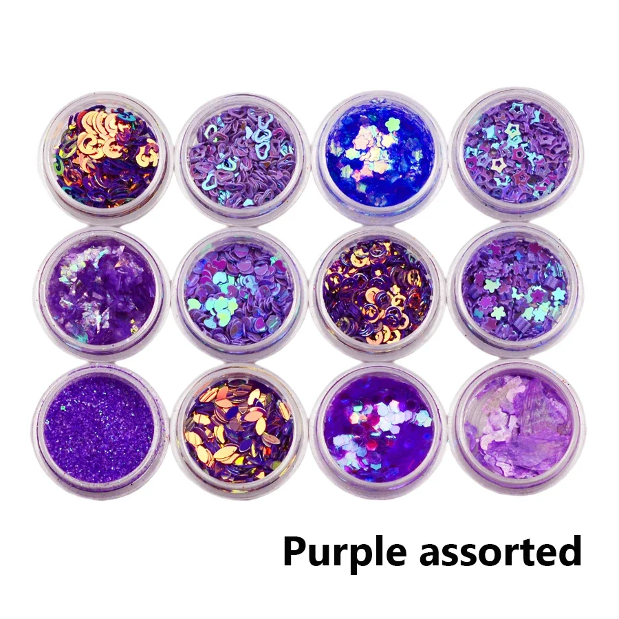 Colorful Nail Decoration Set, 12 Colors Nail Sequins Flakes Metallic Alphabet Laser Shiny Slices Nail Glitter Powder DIY Design