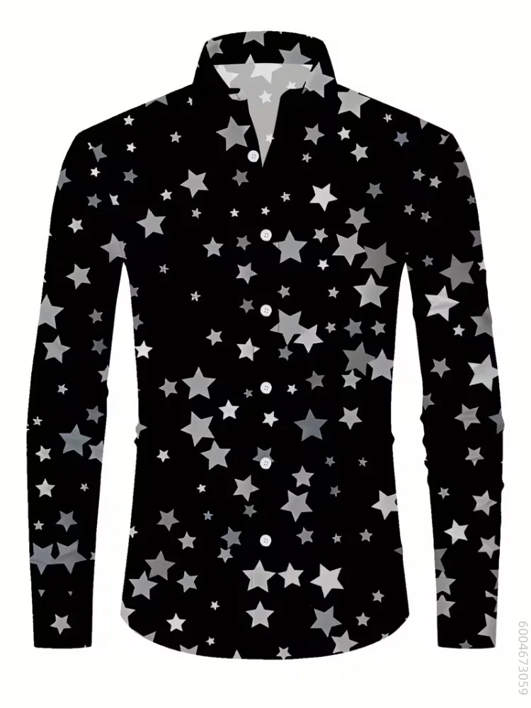 Men's long sleeved shirt with line drawing, floral rose print, versatile and fashionable top for daily commuting and travel