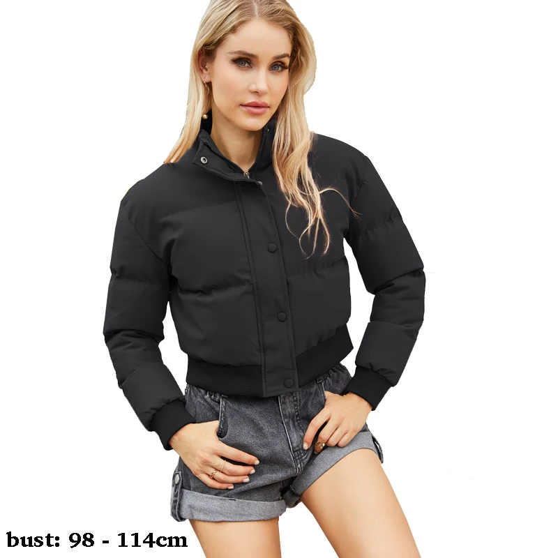 

high quality short cotton padding jacket coat for women long sleeve plus size slim new 2024 winter clothing black red khaki