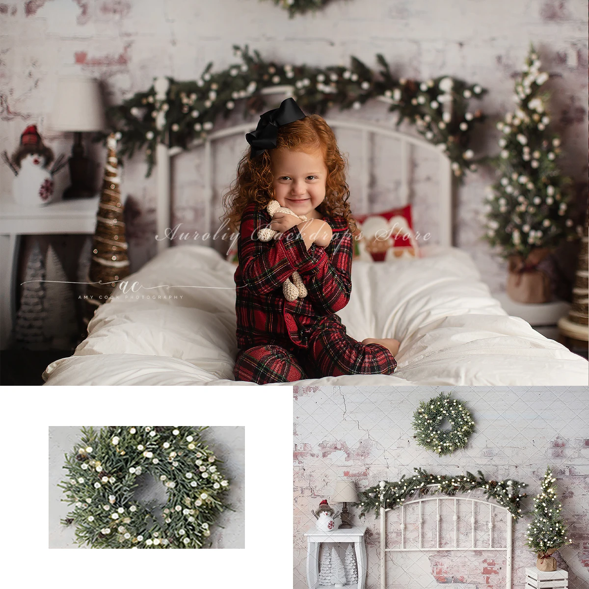 

Christmas Bedroom Backgrounds Kids Adult Photography Props Child Baby Headboard Xmas Tree Wreath Decors Photo Studio Backdrops