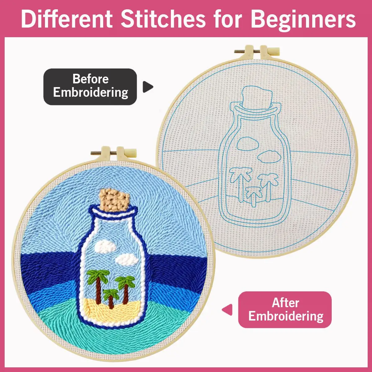 20X20CM/7,87 Zoll Flaschen-Sticknadel-Set, Stickerei-Kit, gestrickte Stickerei, DIY handgemachtes Geschenk, Nadelkunst – Detail 5