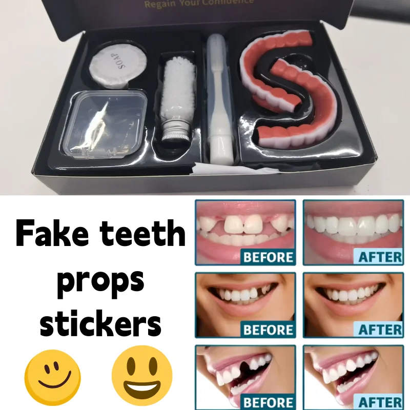 Veneer Snap-on Teeth Kit Adjustable Fake Teeth Set Upper lower teeth Instant Teeth Gap Repair Fake denture props stickers