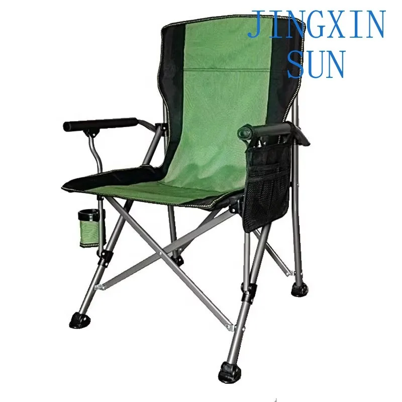 Outdoor Iron Metal Camping Chair Hard Legs Double Fabric Foldable Fishing