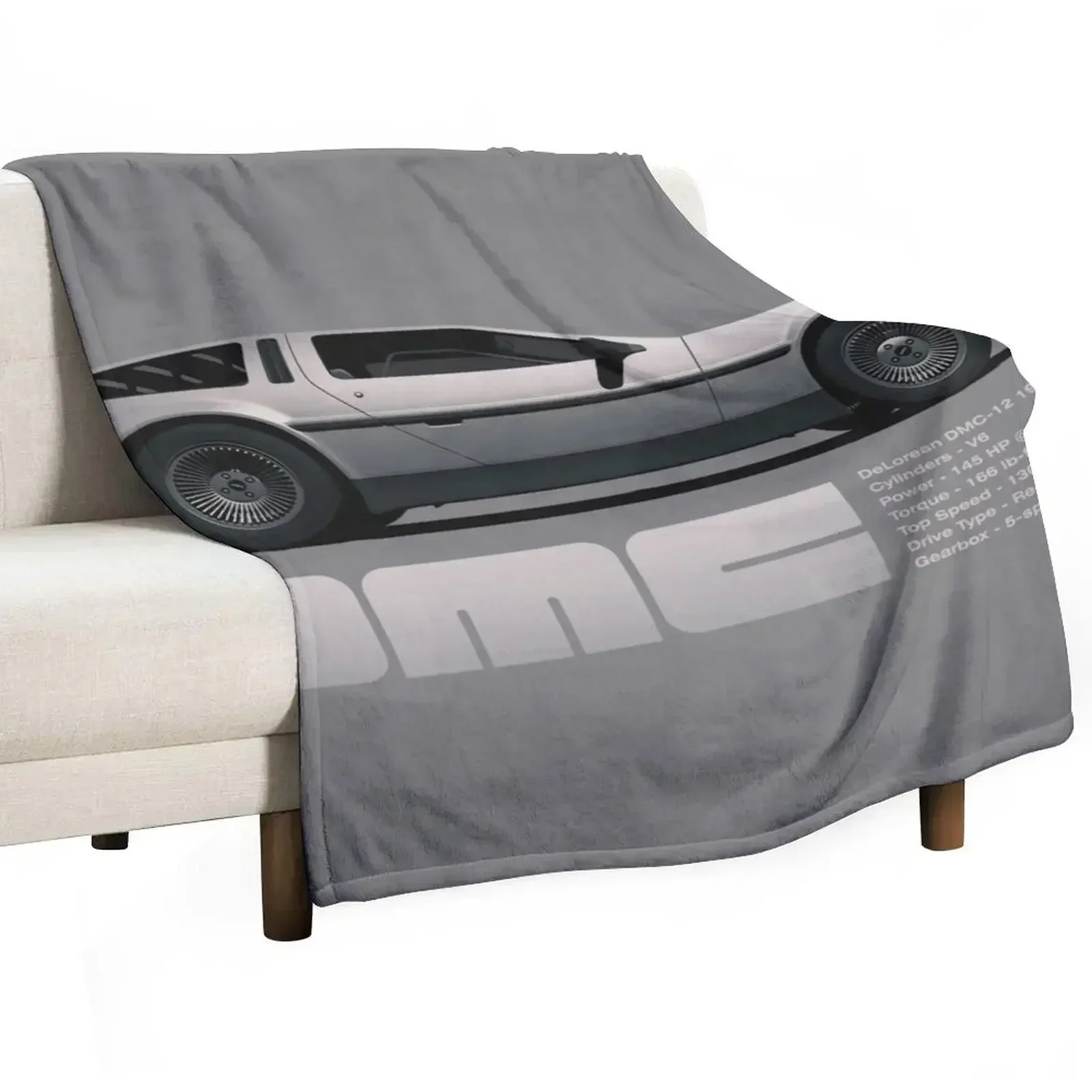 DeLorean DMC-12 cartoon retro style car side view with specs Throw Blanket Decorative Throw Bed linens Blankets