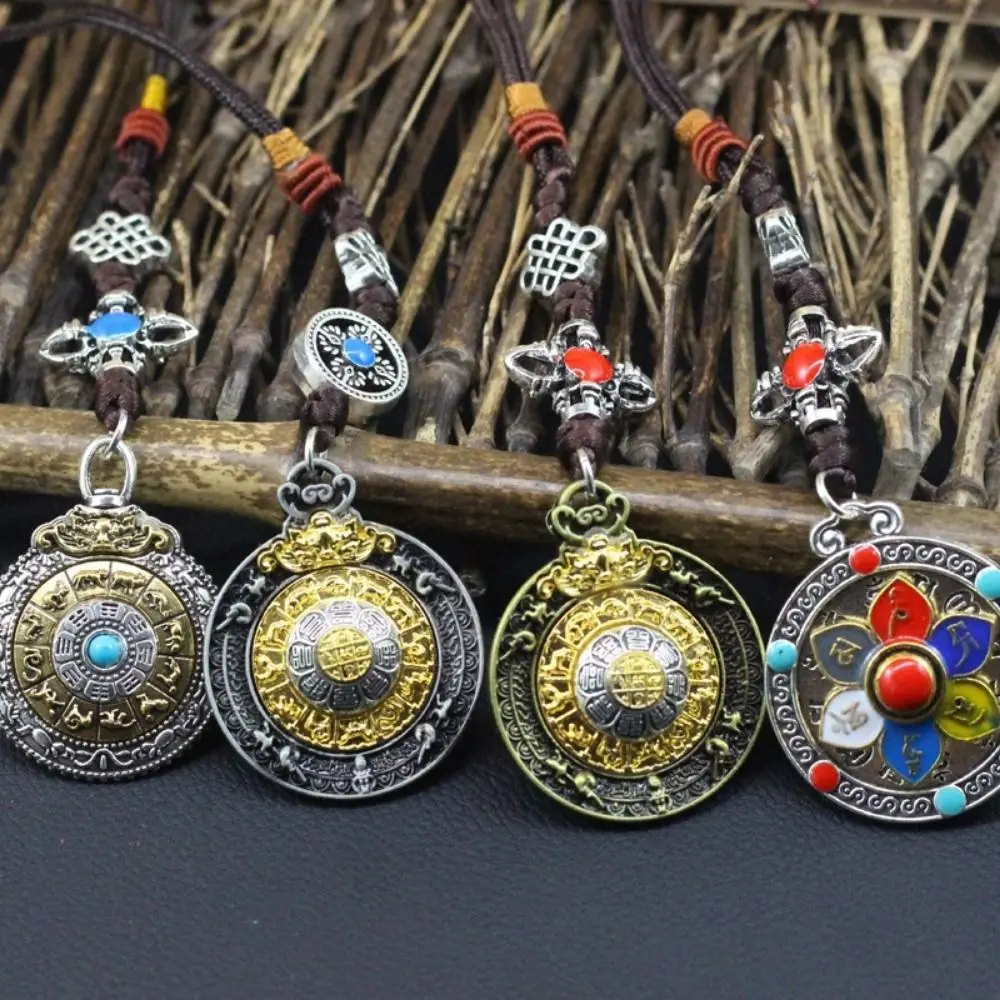 2Pcs Tibetan Six-character Mantra Prayer Wheel Pendants Exquisite Alloy Car Hanging Ornaments High Quality Handwoven