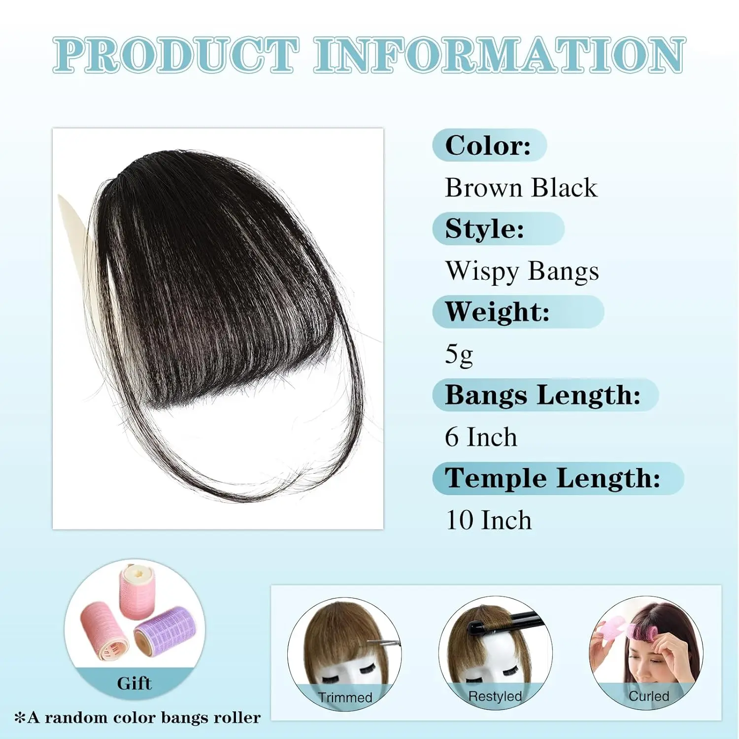 Synthetic Hair Bangs Clip in Hair Extensions Light Brown Wispy Fringe with Temples Hairpieces for Women Curved Bangs  for Daily