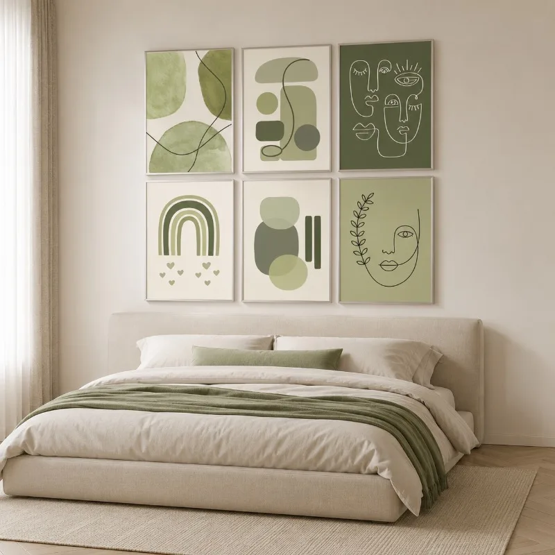 Minimalist Face Botanical Leaf Geometric Shapes Gallery Wall Art Boho Neutral Living Room Dining Room Modern Home Decor Gift