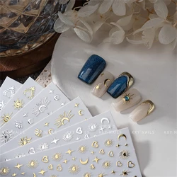 Random 5pcs Gold Silver Nail Art Decal Stickers Mixed Shapes Design Self-adhesive Sticker Acrylic Manicure Decorations Accessory