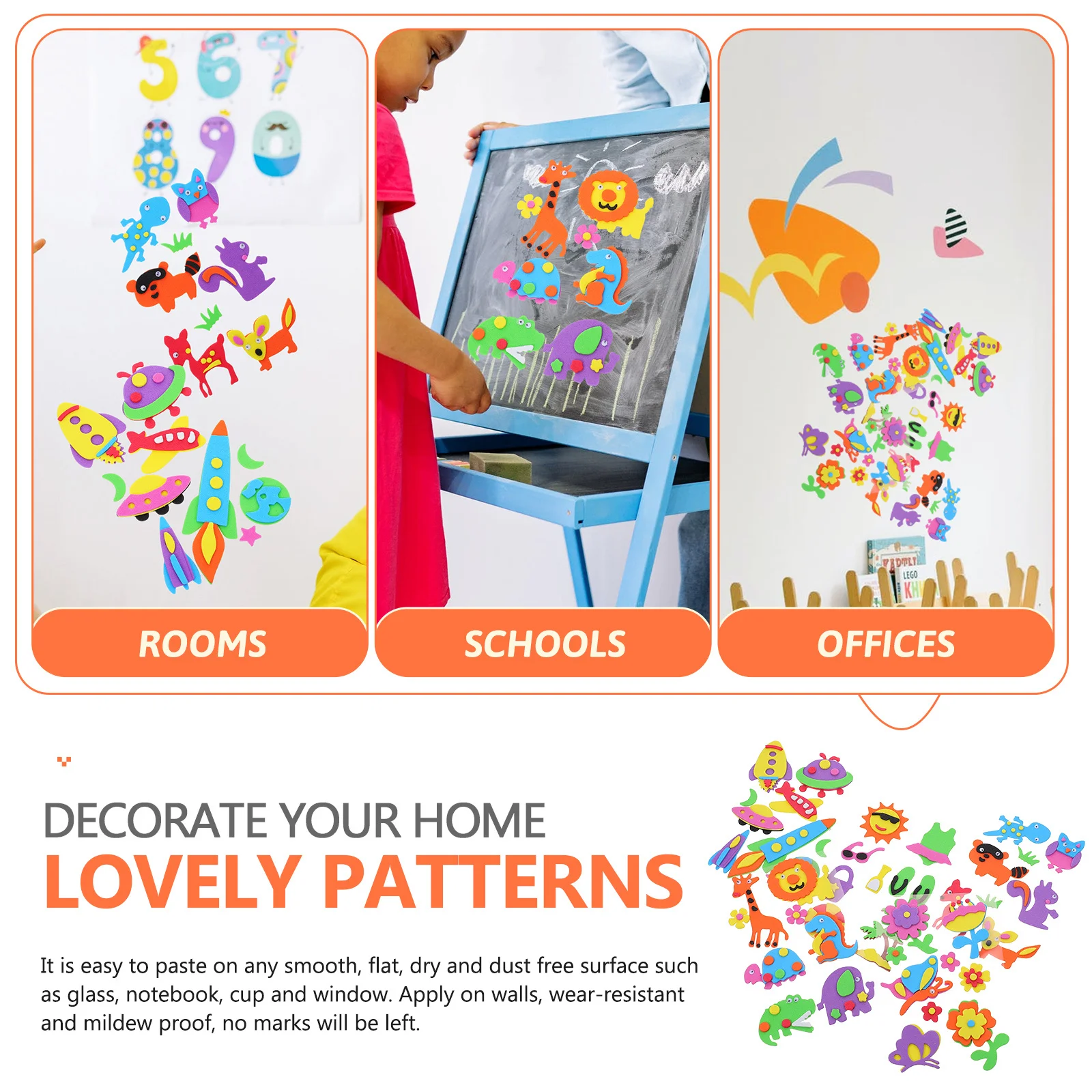

3D Sponge Stickers Self-Adhesive Removable Decorative DIY Stickers for Home Kitchen School Office Use Lovely Decals