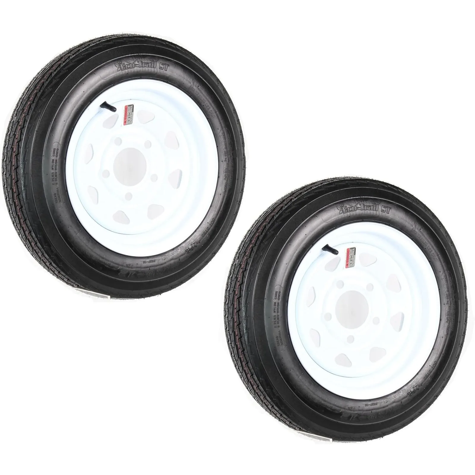 US 2-Pack Trailer Tires On Rims 4.80-12 480-12 4.80 X 12 Load Range B 5 Lug Wheel White Spoke - 2 Year Warranty w/Free Roadside