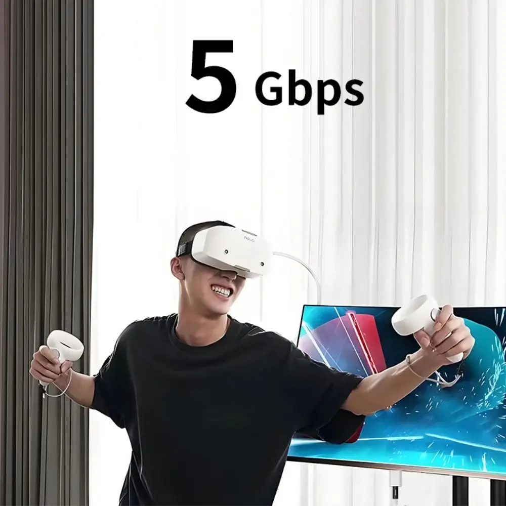 كابل USB3.2 Gen1 5M VR Link من النوع a إلى C 5Gbps كابل نقل البيانات ثابت لـ Meta Quest 3/3S/Pico 4 Ultra