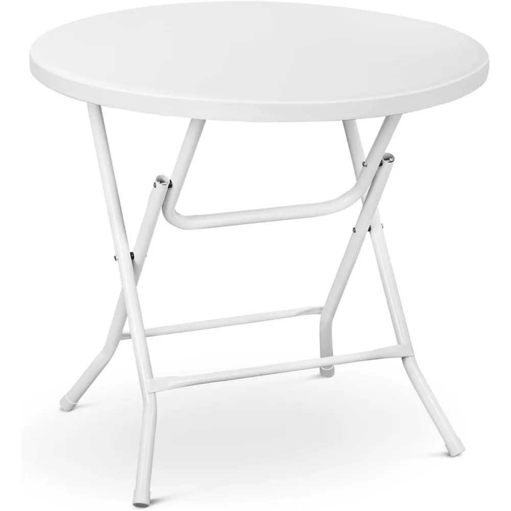 Athena Collection 2.6ft Folding Table, Portable Plastic Round Table Collapsible Card Craft Table with Steel Legs Indoor Outdoor