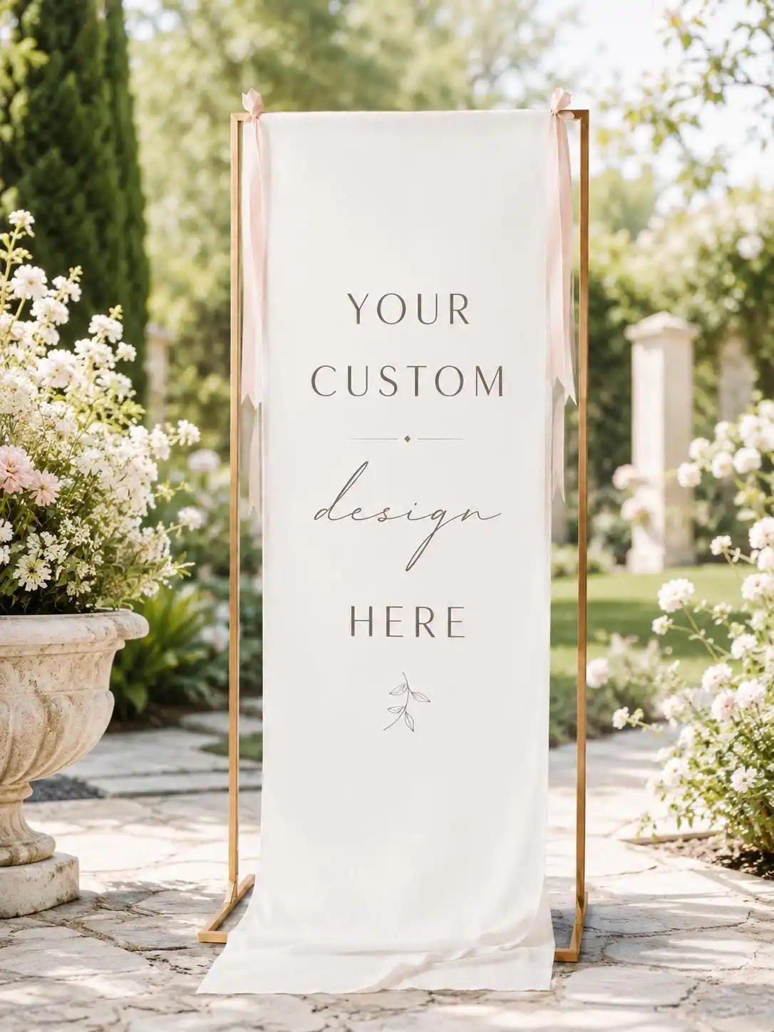Custom Fabric Banner with Champagne Ribbon, Wedding Welcome Sign, Event Display Backdrop, Entrance Backdrop, Wedding Reception