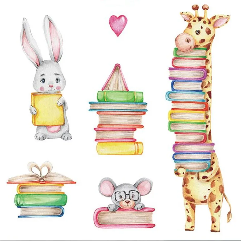 Giraffe Kaninchen mit Buch Wandaufkleber Kinderzimmer Dekor Kinder Lesezimmer Dekoration Student Bibliothek Aufkleber Klassenzimmer Wandbild Poster – Detail 9