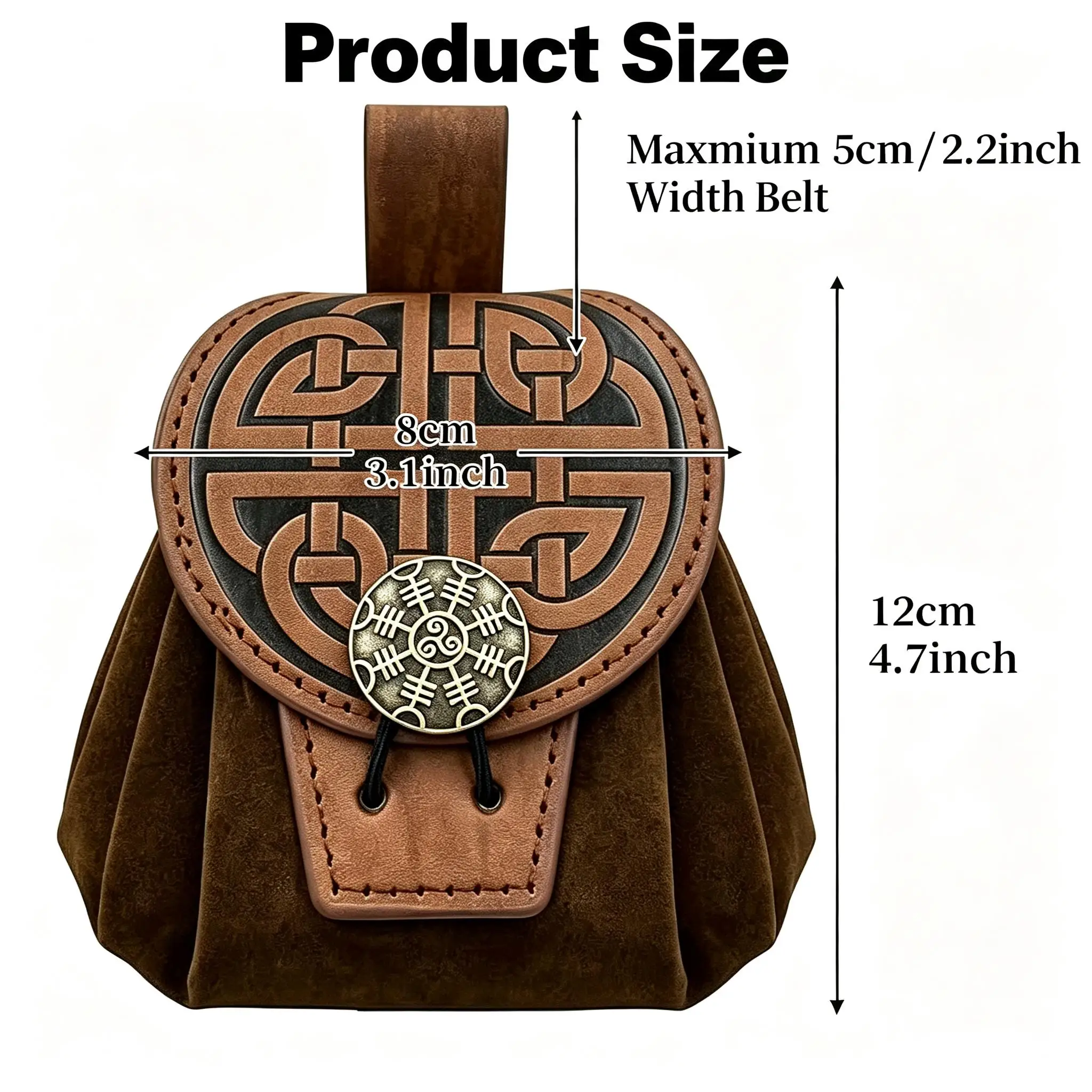 Medieval Embossed Faux Leather Belt Pouch, Renaissance Cosplay Portable Waist Bag Vintage Celtic Coin Purse for LARP Costume