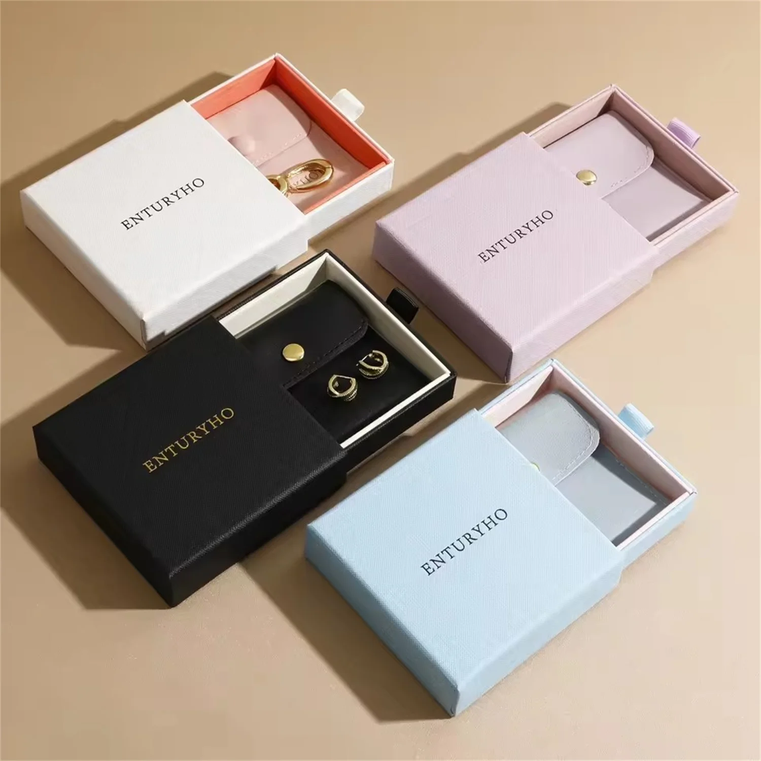 50pcs 9.5*9.5*2.5cm Paper box custom necklace ring box with sponge personalized logo Exquisite jewelry package split dr