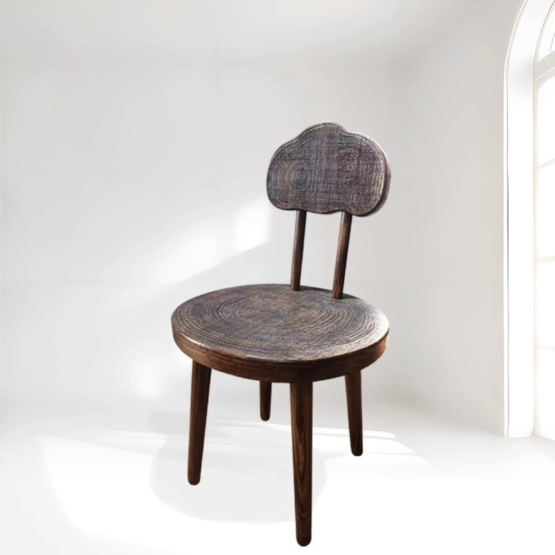 

Vintage Dining Chair with Backrest Wabi-Sabi Solid Wood Tea Table Seat Study Desk Chair Bedroom Vanity Stools Home Furniture
