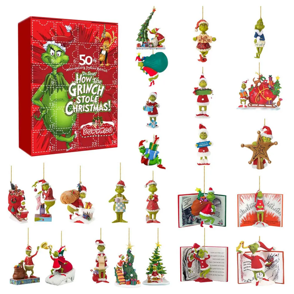 For Grinch Christmas Advent Calendar 2024 Decorative Acrylic Animal Pendant Calendar Christmas Holiday Decor for Kids Boys Girls