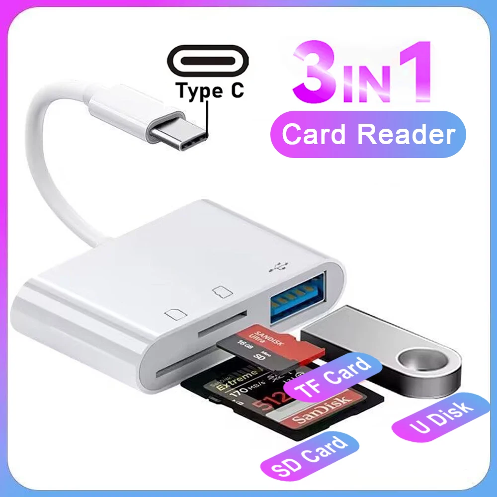 3 in 1 Multifunction Type-C Card Reader OTG SD TF Sim Cards USB Memory Cards Reader Converter for MacBook Laptop Samsung Xiaomi
