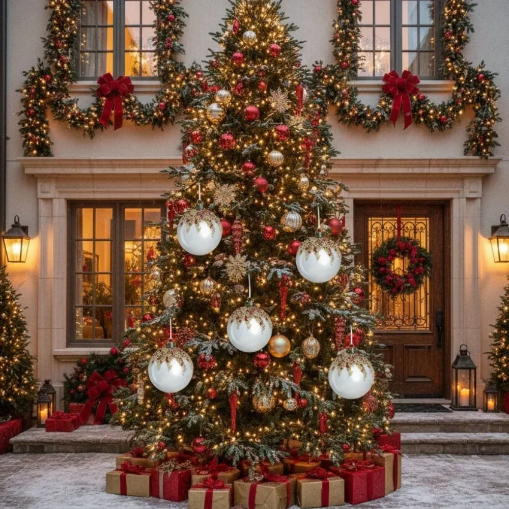 

6PCS Set of 3.9" Christmas Ball Ornaments Glass Holiday Decorations for Christmas Tree Party Hanging Xmas Balls