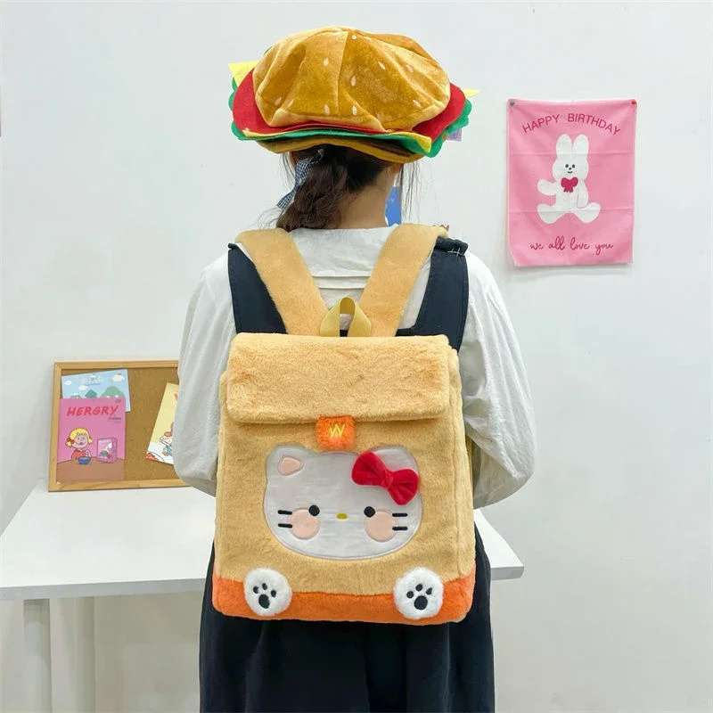 Xiuya Hello Kitty Womens Backpack Plush Cute Cartoon Casual Backpacks Kawaii Y2k Harajuku Original Ladies New Korean Popular Bag