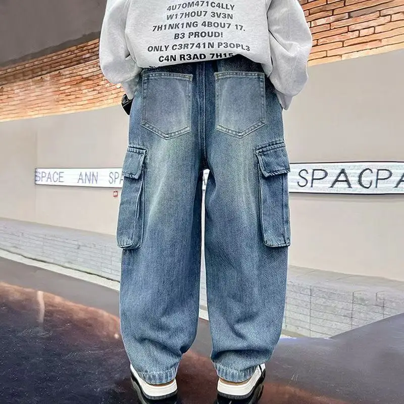 Boys' Autumn Jeans Spring and Autumn 2026 New Collection Children's Korean Edition Casual Pants Kids Straight Pants 110-170CM