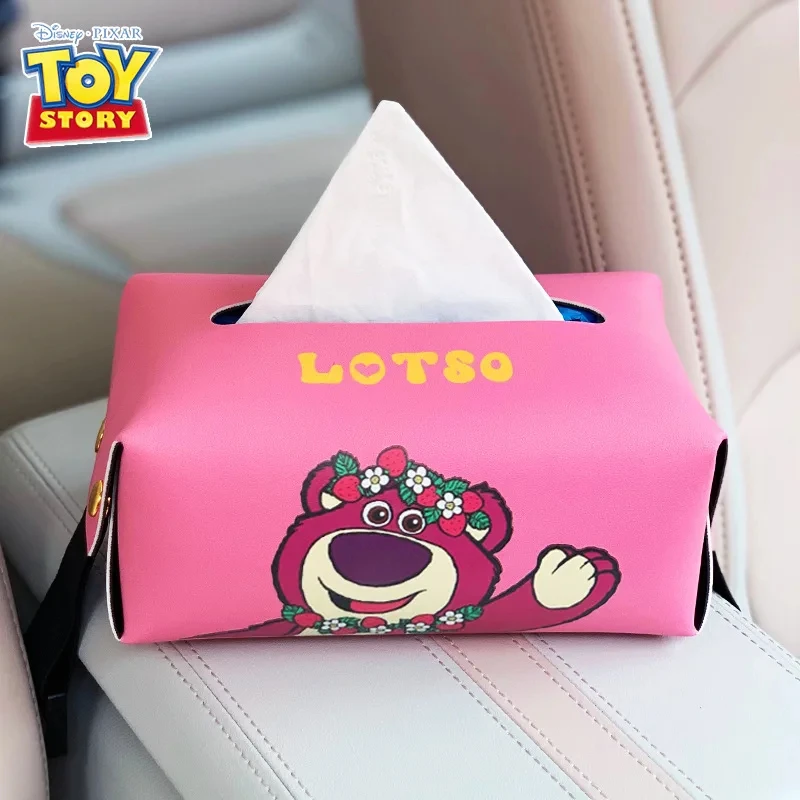 Disney Lotso Pooh Bear Car Tissue Box Hanging Car Paper Box Armrest Interior Decoration Car Household Tissue Bag Hot Sale Kawaii