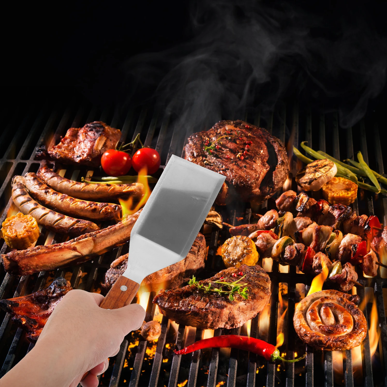 

s Stainless Large Surface Long H Anti Scalding Shovel Steak Frying Kitchen Food Shovel Tool Kitchen Steak Tool Utensil