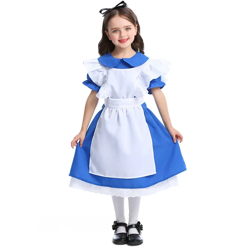 Children Girl Blue Alice In Wonderland Halloween Costume For Kids Party Lolita Maid Dress Cosplay Fancy Carnival Costumes Girls