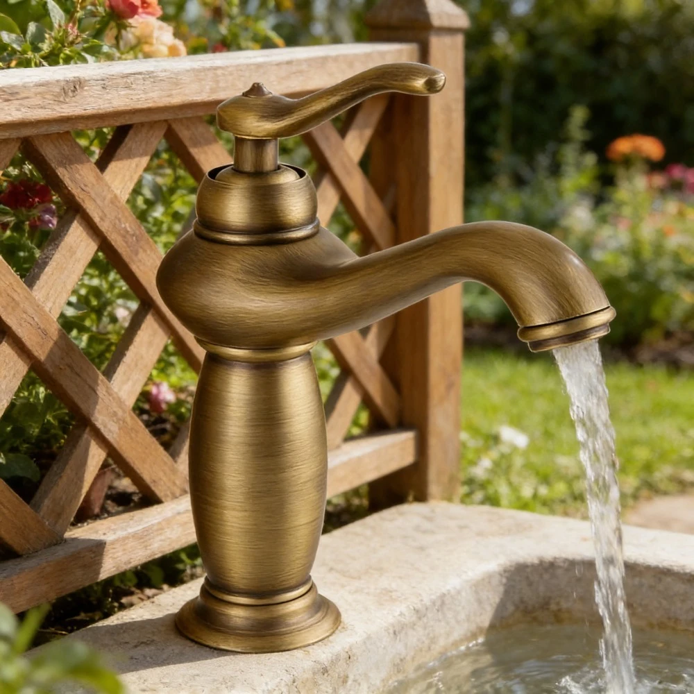 

Антикварный латунный смеситель для горячей и холодной воды в стиле ретро во французском среднем и древнем стиле, американский смеситель для умывальника в ванной комнате