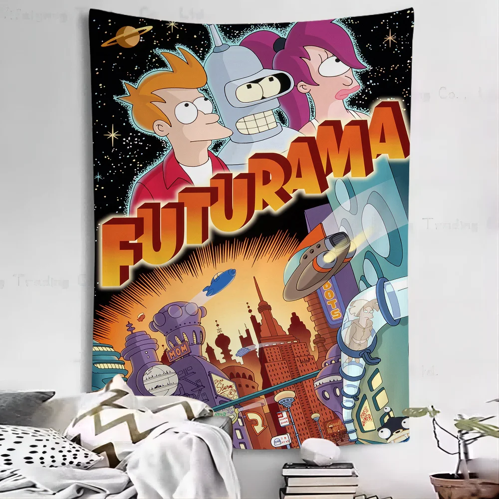 Cartoon F-Futurama Cartoon Tapestry Hippie Flower Wall Carpets Dorm Decor Art Home Decor