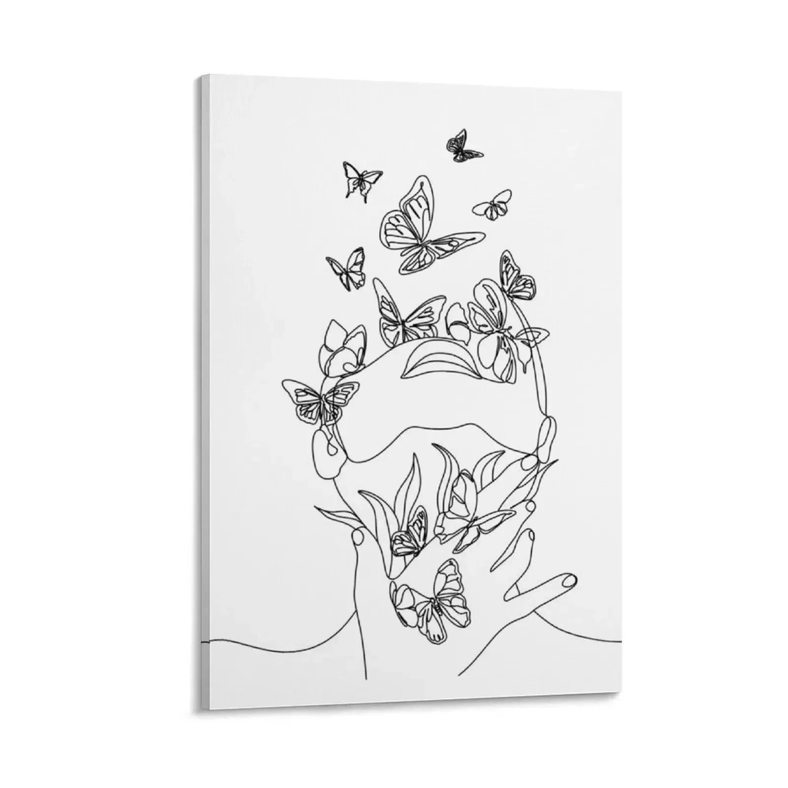 

Abstract face with butterfly by one line drawing. Portrait minimalistic style.Botanical print. Nature symbol of Canvas Painting