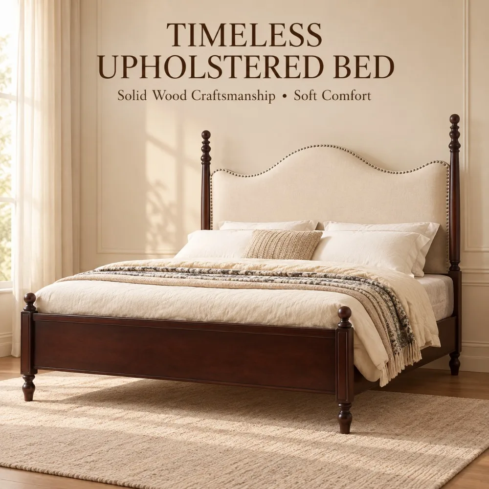 Villa Master Bedroom Solid Oak Murphy Bed Frame, Hand Carved Comfort Platform King Queen Wall Bed for Family Living Room