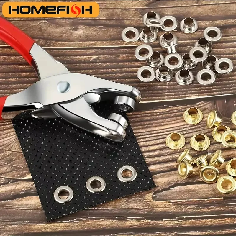 1Set 1/4 Inch Grommet Eyelet Plier Set, Eyelet Hole Punch Pliers Kit With 100 Metal Eyelets, Grommet Tool Kit For Leather Cloth