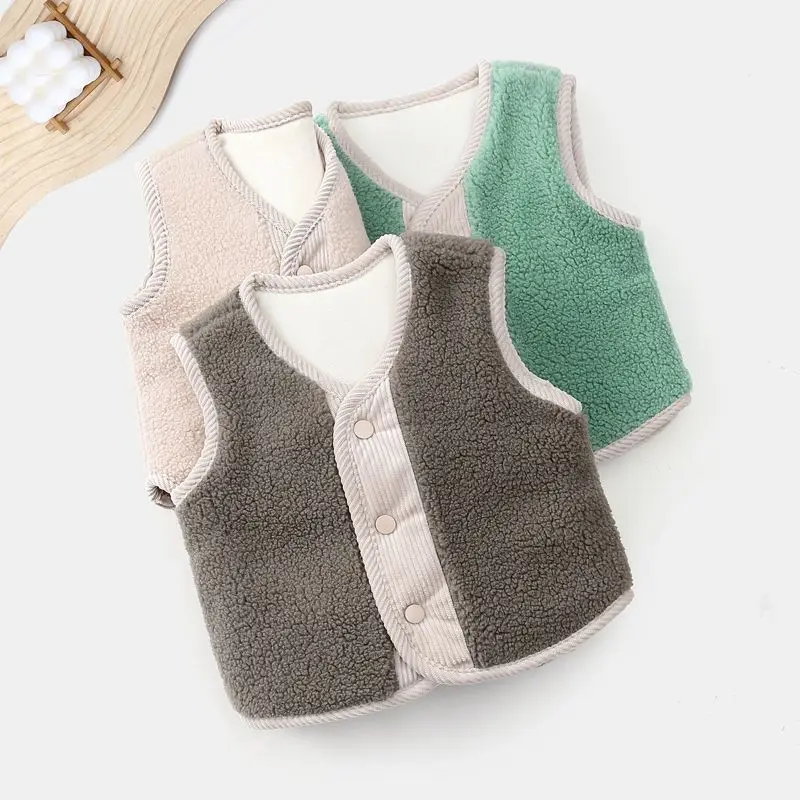 

Lamb Fleece Vest Baby Thick Single Breasted Shoulder Buckle