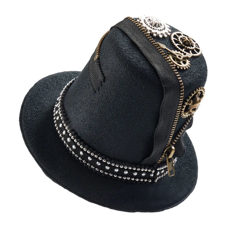 Gothic Retro Zipper Mini Hat Vintage Punk Clock Cogs Skull Fascinator Party Decors Hat Hair Clips