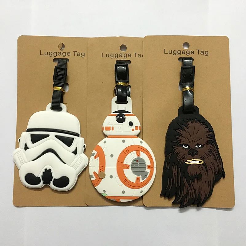 Etiqueta de equipaje de goma suave de PVC de Star Wars, colgante de etiqueta de maleta de samurái negro y soldado blanco