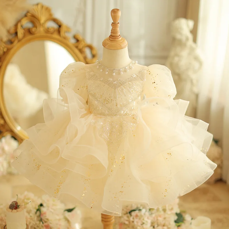 2024 Wedding Bridesmaid Gowns for Little Girls Sequins Beading Formal Evening Party Baby Girl Dress  Ceremony Elegant Costumes